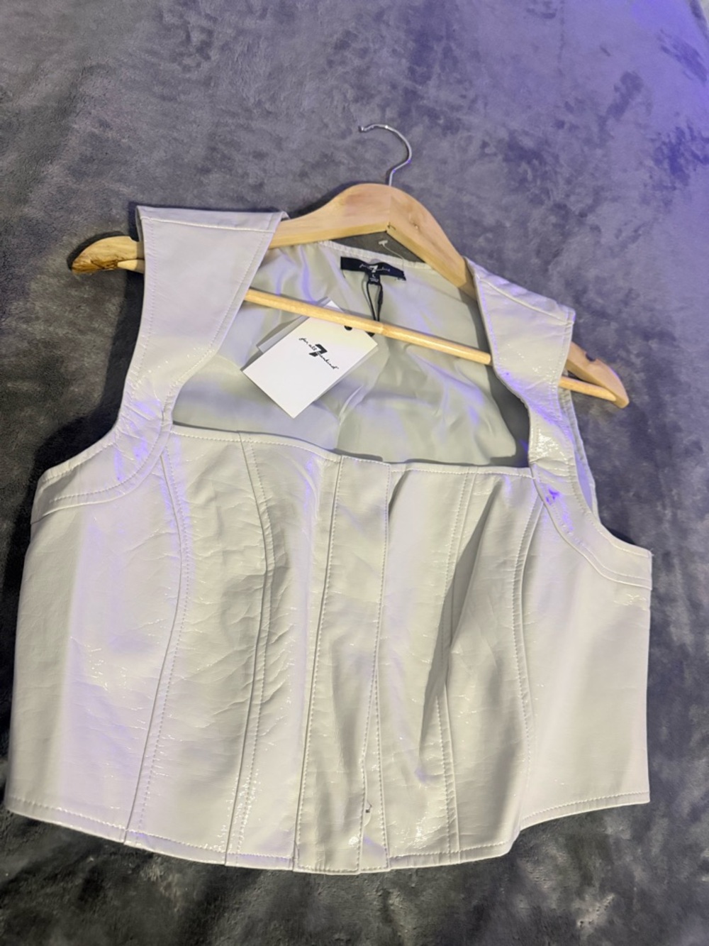 7 For All Mankind Cream Faux-Leather Corset Vest